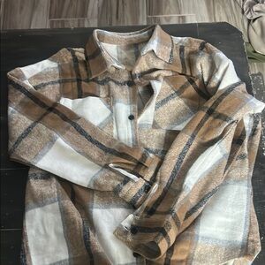 Plaid Button-Up Jacket in Brown and White